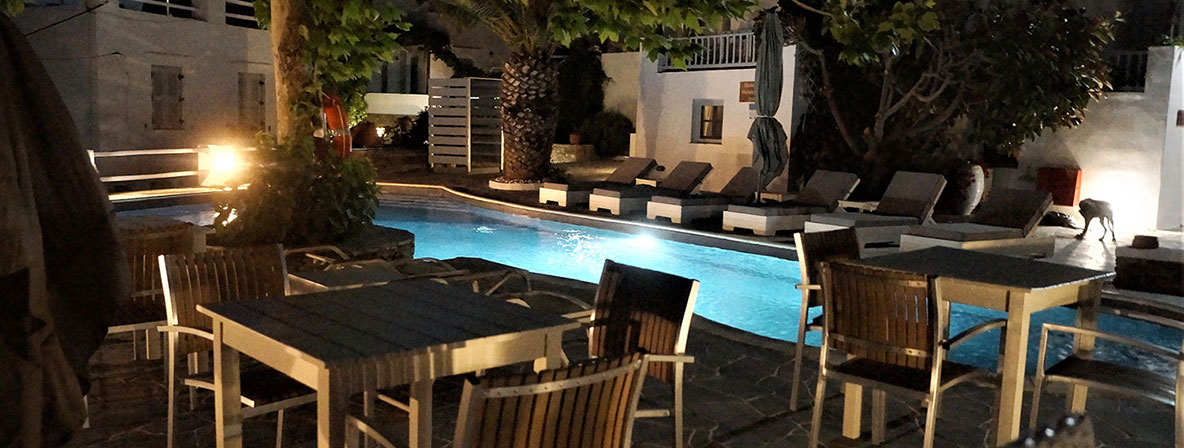 Pool and pool bar at night